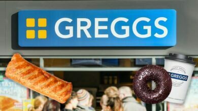 Greggs shop bakery food sausage roll pastry chocolate doughnut takeaway coffee