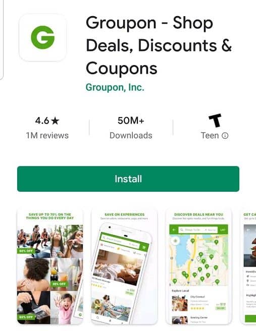 Captura de pantalla de la aplicación Groupon