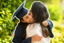 graduate hugging mother green background4