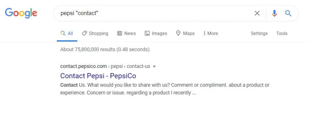 Ejemplo de información de contacto para una empresa de búsqueda