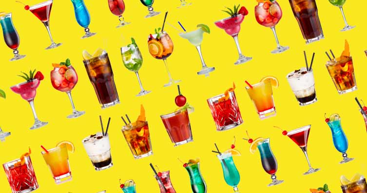 Cocktails drinks alcohol booze yellow background
