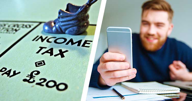 Monopoly board income tax happy man phone