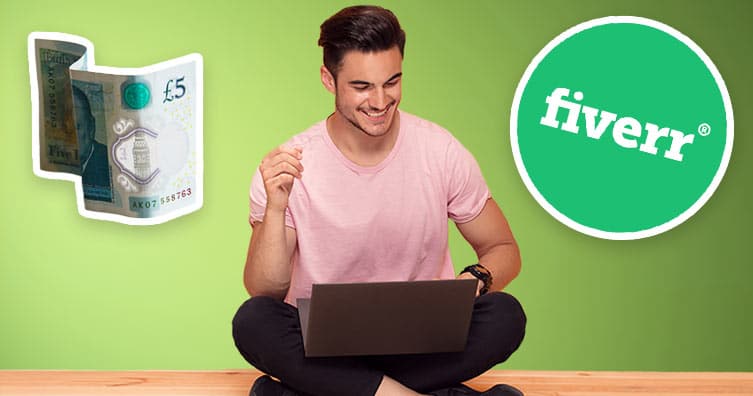 man smiling laptop 5 pound fiverr logo4