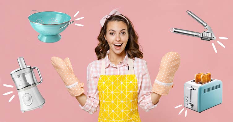 woman apron kitchen utensils appliances 2